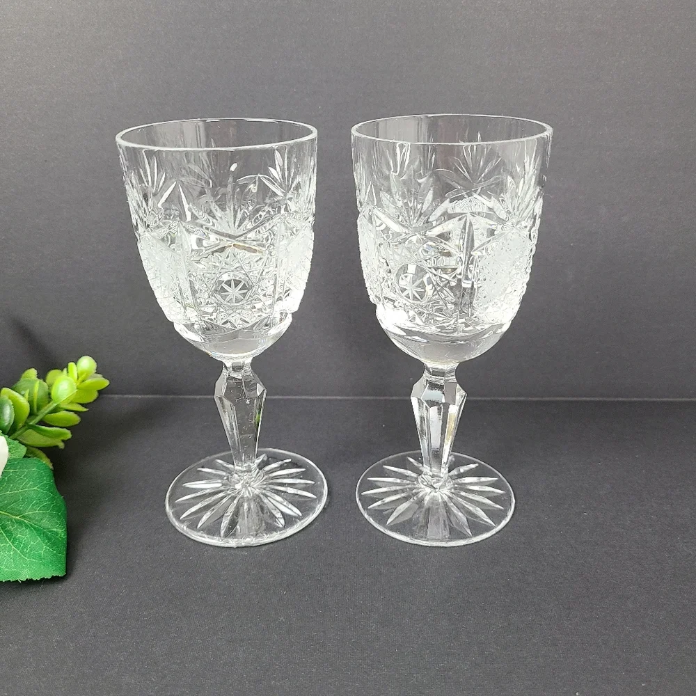Bardejov Czechoslovakia Short Port Etched Crystal Ornate Glasses- Set of Two